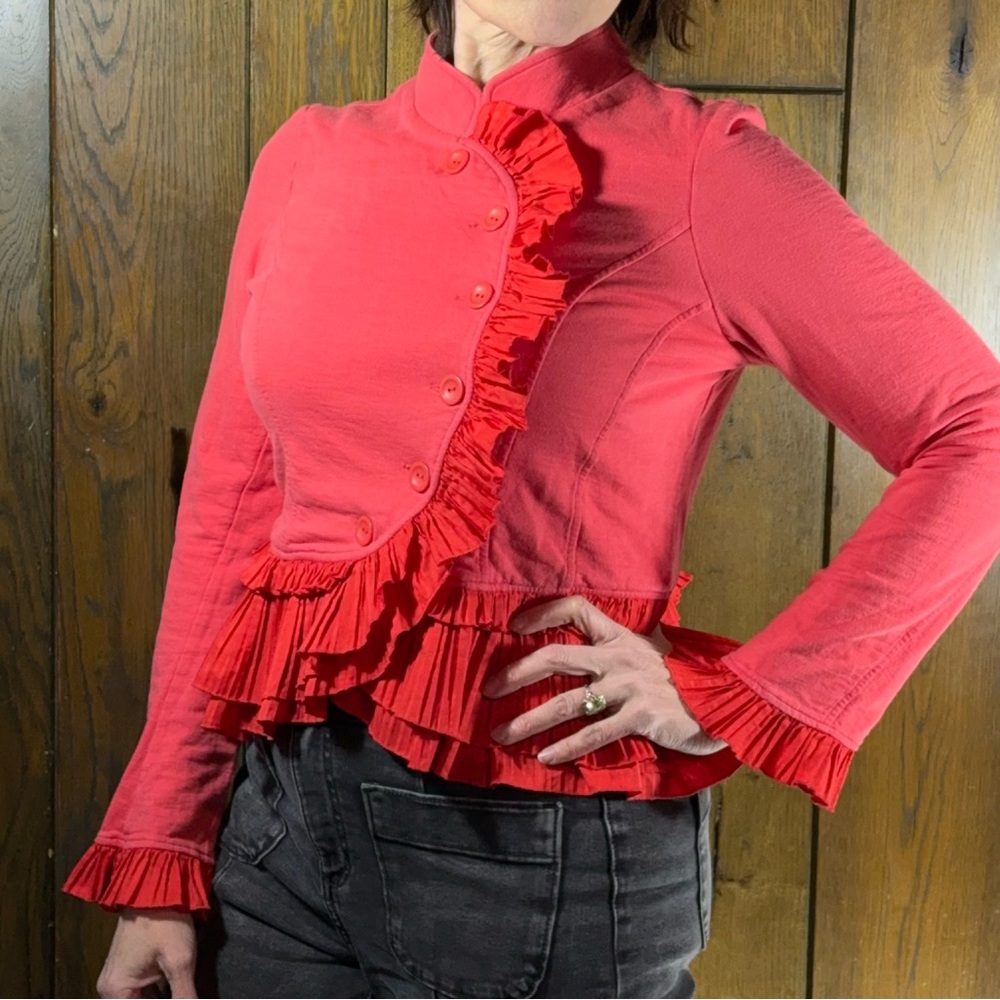 Casual Living Salmon/Red Blazer Jacket with Ruffled Peplum (M)